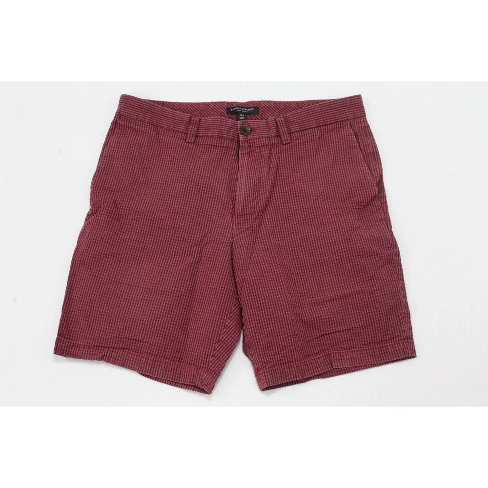 Banana Republic Men Red Black Striped Shorts Aiden Size 33